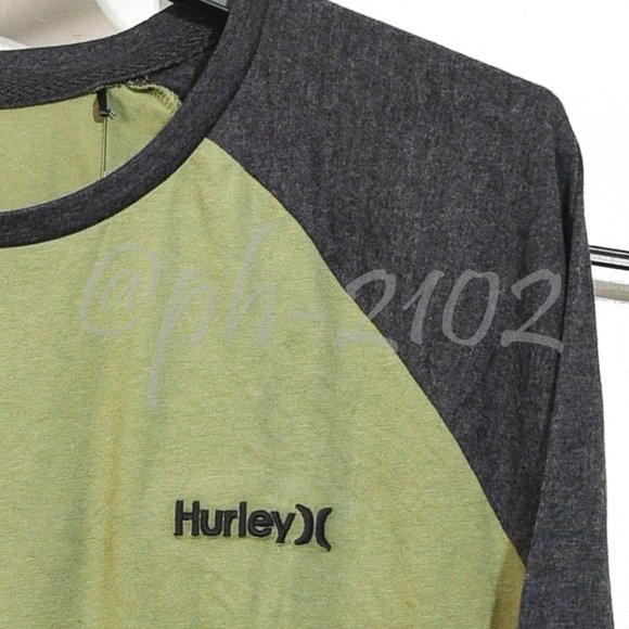Hurley Men's Raglan Long Sleeve Tee GREEN/GRAY XL‎ XXL - Picture 3 of 6
